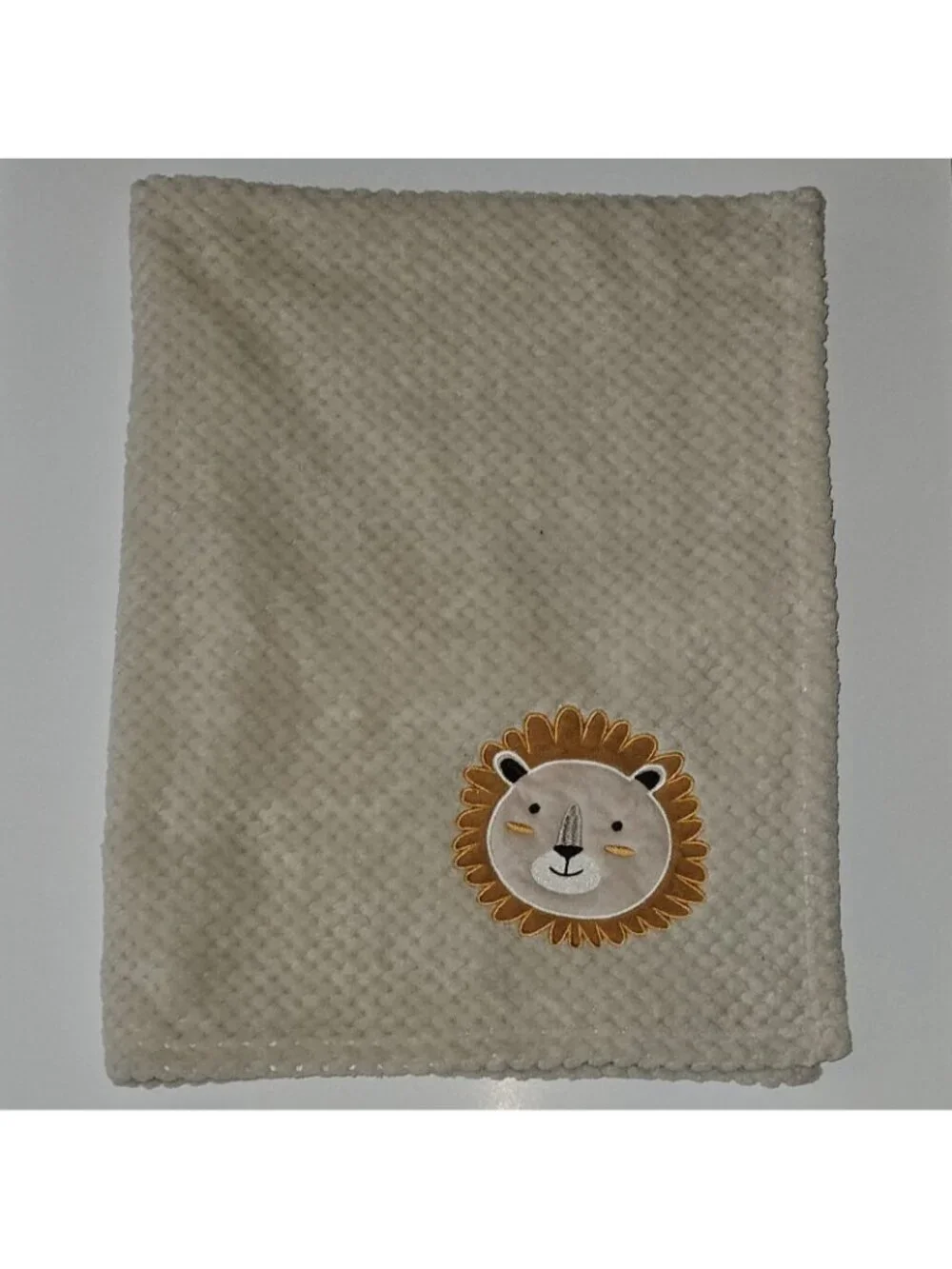 Kit + Pearl Lion Head Tan Baby Blanket RN 72409 Brown Fleece Waffle Weave 30x38